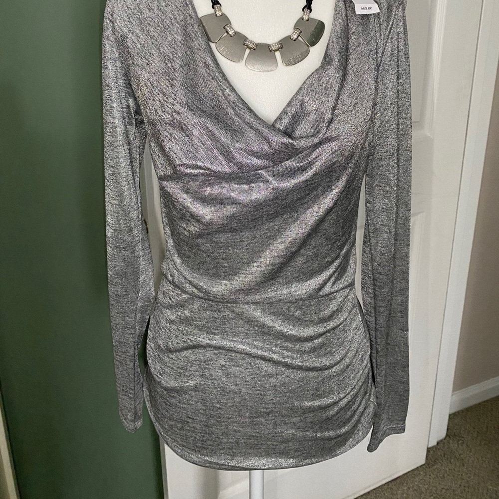 Metallic Drape Neck Shirt.